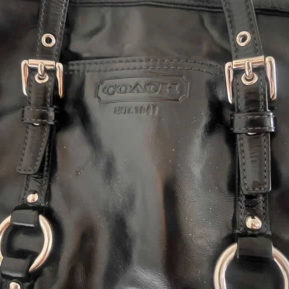 Coach Black Leather Shoulder Bag with Silver Accents - Picture 2 of 7